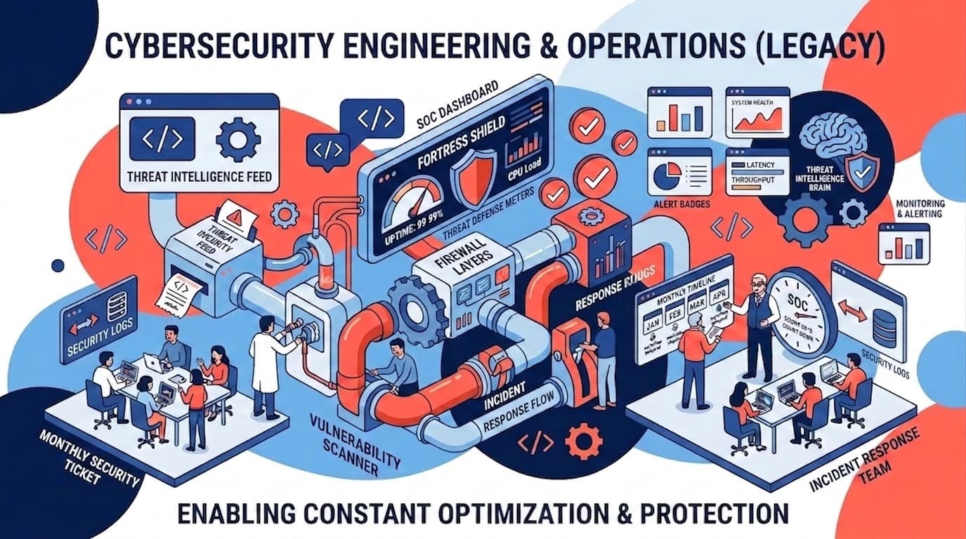 A security operations team defending a client environment against active threats, coordinating incident response across IAM, monitoring, and vulnerability management.